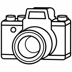 dslr camera with a lens art vector illustration line art