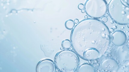 Poster - Oil bubbles close up a circles of water macro abstract light blue background : Generative AI