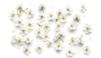 Wall Mural - cherry flowers isolated on white background. Top view. Flat lay