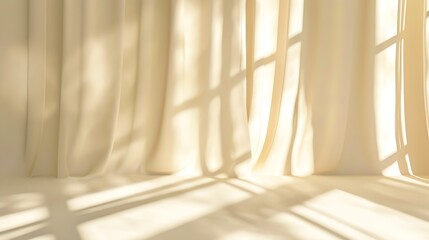 Leinwandbilder - Minimalistic abstract gentle light beige background for product presentation with light and shadow of window curtains on wall : Generative AI