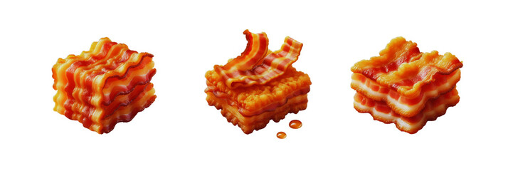 Canvas Print - Set of Crispy fried bacon slice, isolated over on transparent white background