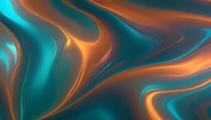 Wall Mural - Abstract image of smooth, flowing lines of teal and orange, resembling liquid or a liquid metal. The colors blend seamlessly, creating a dynamic and textured effect.