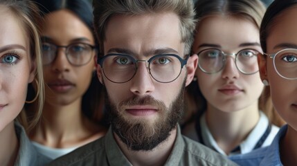 Poster - A group of people with glasses, one of whom has a beard