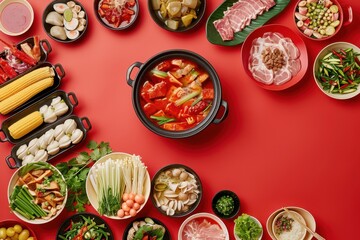 Wall Mural - A background with a variety of Asian food on it