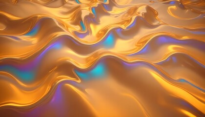 Wall Mural - An abstract image of a flowing, golden liquid with iridescent highlights. The liquid creates dynamic waves and patterns, adding a sense of movement and energy.