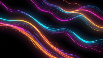 Wall Mural - Abstract image of flowing, colorful lines that resemble waves or energy against a dark background. The colors are vibrant and dynamic, creating a sense of movement and energy.