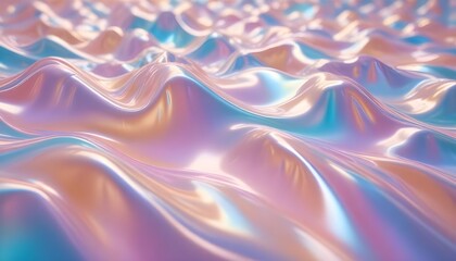 Wall Mural - Abstract image of a three-dimensional, wavy surface in shades of pink, blue, and white. The surface has a soft, iridescent quality.