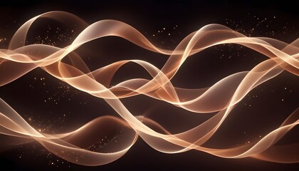 Wall Mural - Abstract digital image of glowing golden lines forming a wavy pattern on a black background with a subtle sparkle effect.