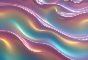 Wall Mural - 3D illustration of abstract, flowing shapes in shades of pink, blue, and green, creating a smooth and glossy design.