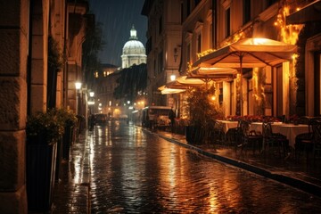 Canvas Print - A rain storm night illuminated outdoors lighting.