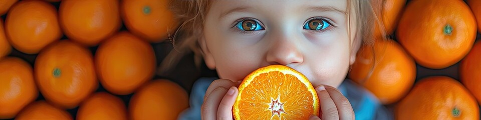 Wall Mural - the child is eating a tangerine. Selective focus