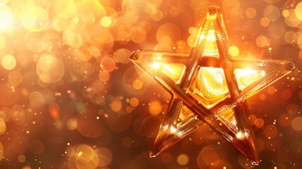 Wall Mural - Illuminated Golden Star with Bokeh Background Festive and Radiant Holiday Decoration