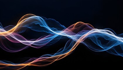 Abstract image of two glowing, blue and orange lines flowing against a dark background. The lines are made of particles and have a slightly blurred effect.