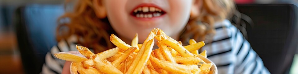 Wall Mural - the child eats french fries. Selective focus