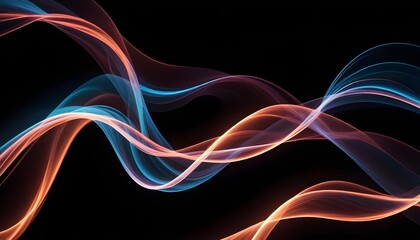 Wall Mural - Abstract image of glowing, blue, purple, and orange waves on a black background.