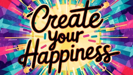 Create Your Happiness colorful background and text (T-shirt Design Motivational Quote, Illustration ,Typography)