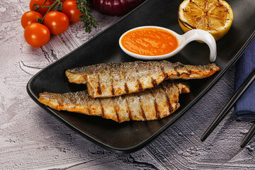 Wall Mural - Grilled seabass fillet with lemon