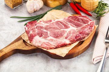 Wall Mural - Raw pork neck steak for grill