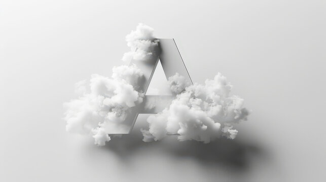 Capital letter A made of clouds or soft cotton. Fluffy airy style. Scrapbook activity. Generative AI