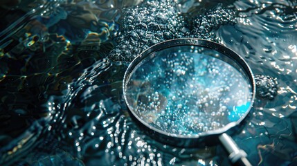 clean water and a magnifying glass. Selective focus