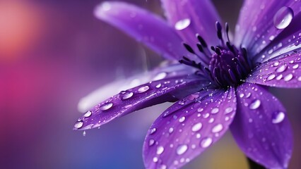 Wall Mural - there is water drops on the petals of a flower in purple tones at this angle