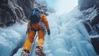 © Lubos Chlubny - Alpinist ascending frozen waterfall during ice climbing expedition