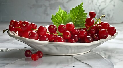 Wall Mural - Vibrant Red Cranberries with Fresh Green Leaves - Seasonal Harvest Concept