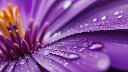 Wall Mural - there is water drops on the petals of a flower in purple tones at this angle