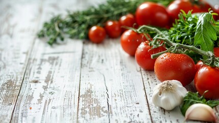 Wall Mural - Fresh Organic Vegetables Displayed on White Wooden Table