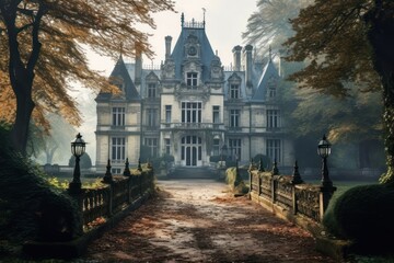 Poster - French chateau architecture building house.