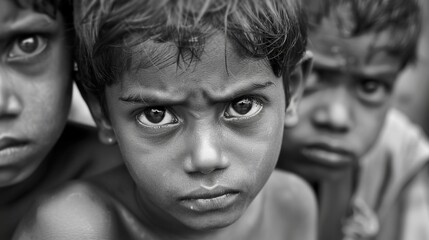 Sticker - Hungry, starving, poor little children looking at the camera