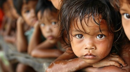 Canvas Print - Hungry, starving, poor little children looking at the camera