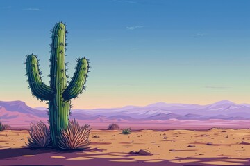 Wall Mural - Cactus on desert cactus landscape outdoors.