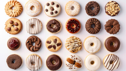 Canvas Print - A variety of cookies and pastries are arranged in an overhead shot, showcasing the diversity and appeal of these treats among customers.