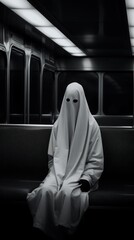 Poster - Ghost in subway horror black white.