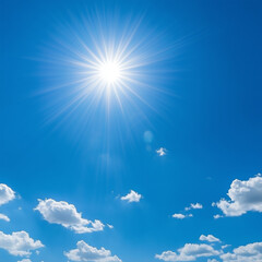 bright hot sun shining in a clear blue sky