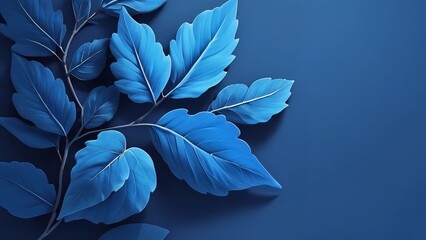 blue leaf branches are against a blue wall above a mirror with a light blue background