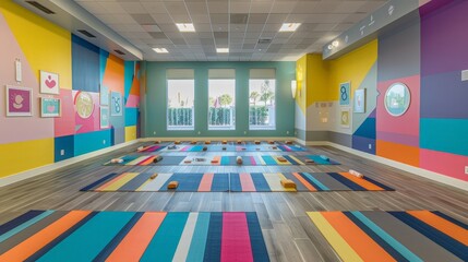 Poster - Imagine a yoga studio with colorful, vibrant walls and inspirational quotes. The uplifting atmosphere motivates participants and adds energy to their practice.