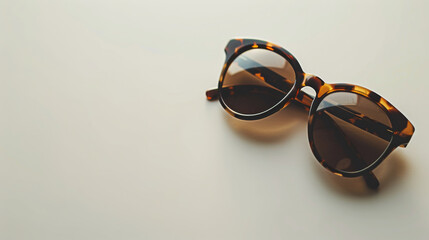 Canvas Print - Tortoiseshell sunglasses rest on a smooth surface, casting a subtle shadow, embodying a stylish, laid-back summer vibe.