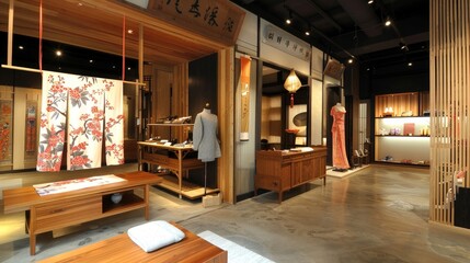 Canvas Print - Picture a chic boutique in Taipei, offering a fusion of traditional Taiwanese garments and contemporary fashion.