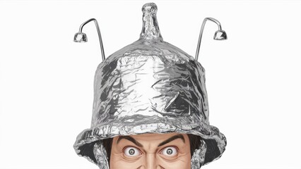 Sticker - A man with a tin foil hat on his head, AI