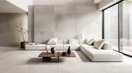 Poster - Picture a minimalist living room with clean lines, neutral colors, and uncluttered spaces.