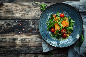 Vibrant vegan salad displayed on a chic plate with fresh ingredients