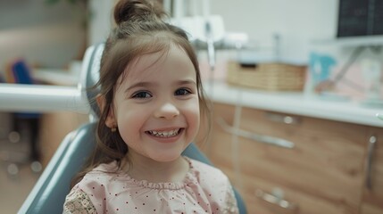 Poster - little girl at a Children's dentistry for healthy teeth and beautiful smile