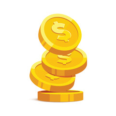 Wall Mural - gold coin with dollar us currency sign vector illustration isolated on white background. business an