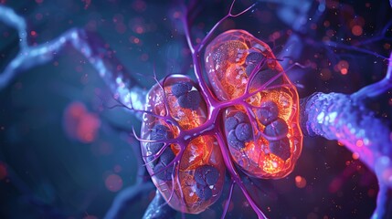 Sticker - Two kidneys with red veins and a purple background