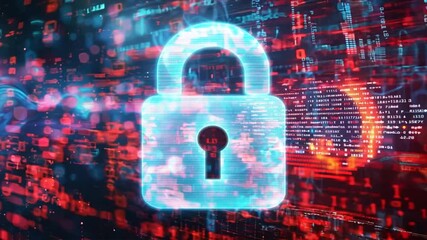 Poster - close-up of a digital lock symbol representing cybersecurity.