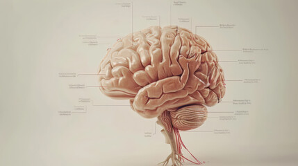 Wall Mural - A brain with many different parts and a red line going through it