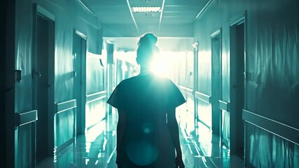 Wall Mural - Silhouette of medical professional in hospital corridor