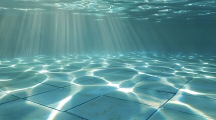 Sunlit Depths: Azure serenity unfolds as sunlight pierces the surface of a pool, casting mesmerizing patterns on the tiled floor below. Dive into tranquility. 